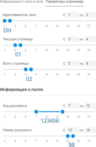 Рисунок 24 — пример настроек позиций штрихкода с информацией о документе 24